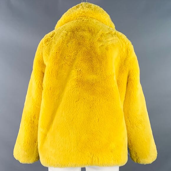APPARIS Size M Yellow Polyester Faux Fur Oversized Notch Lapel Hook Eye Jacket - Picture 3 of 6